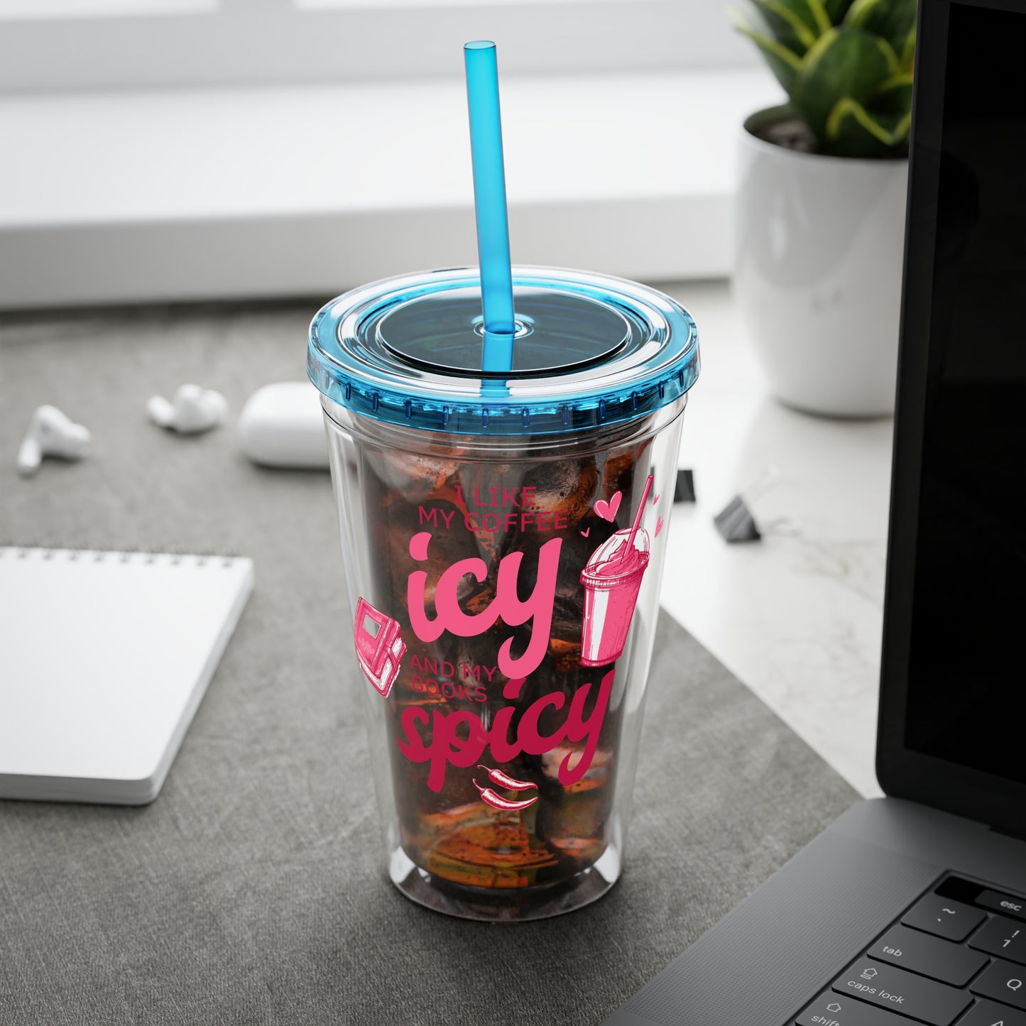 Icy Coffee & Spicy Books 16oz Insulated Tumbler with Straw