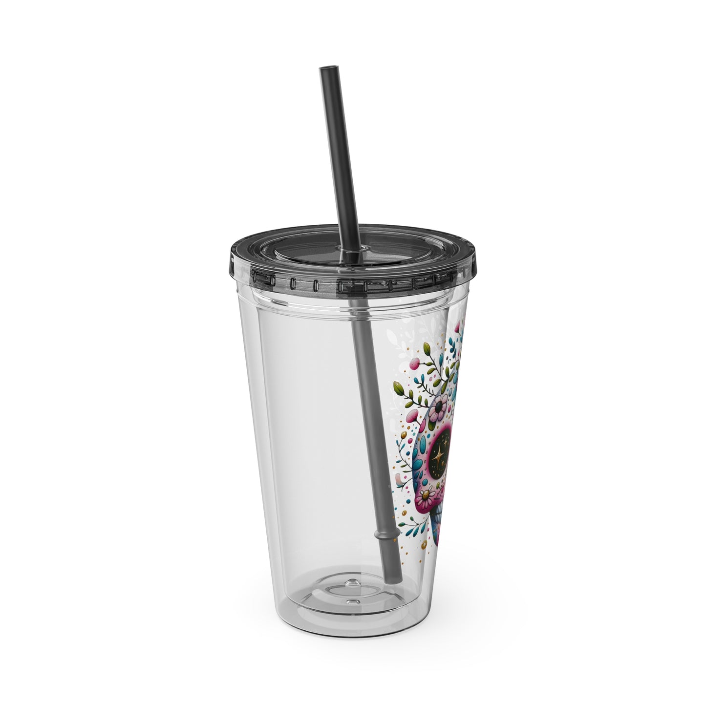 Sugar Skull 16oz Insulated Tumbler with Straw