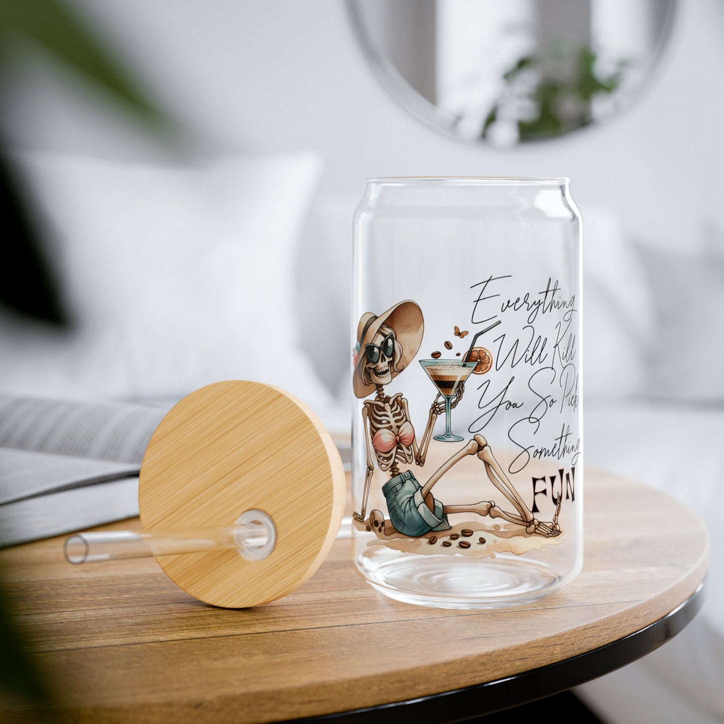 Pick Something Fun Skeleton 16oz Sipper Glass with Bamboo Lid & Straw