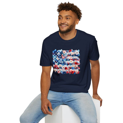 Patriotic Floral Freedom in Full Bloom Unisex Graphic T-Shirt
