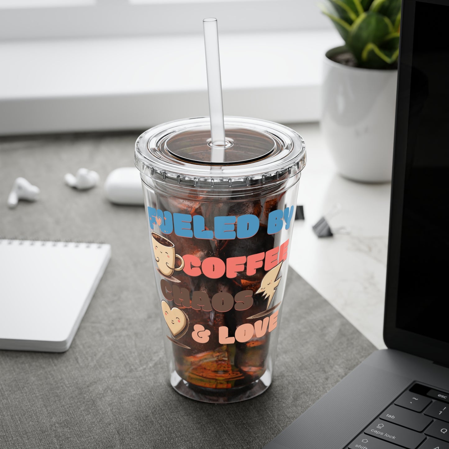 Fueled by Coffee, Chaos & Love 16oz Insulated Tumbler with Straw