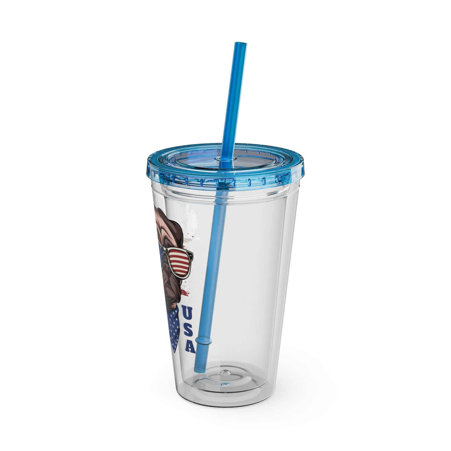 Patriotic Pug 16oz. Insulated Tumbler with Straw