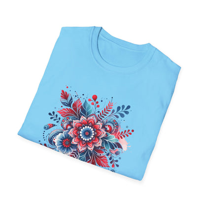 Red White & Bloom Floral Art Patriotic Unisex Graphic T-Shirt