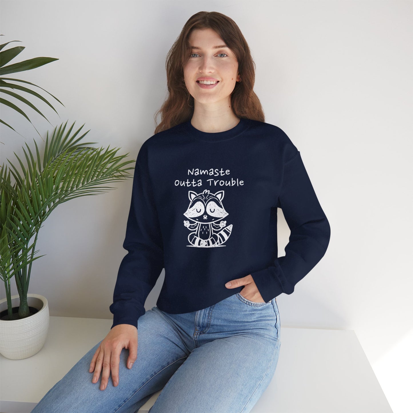 Namaste Outta Trouble Raccoon Unisex Crewneck Sweatshirt