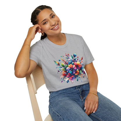 Rainbow Floral Explosion Unisex Graphic T-Shirt