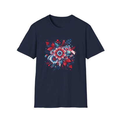 Red White & Bloom Floral Art Patriotic Unisex Graphic T-Shirt