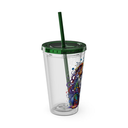 Colorful Bulldog 16oz. Insulated Tumbler with Straw