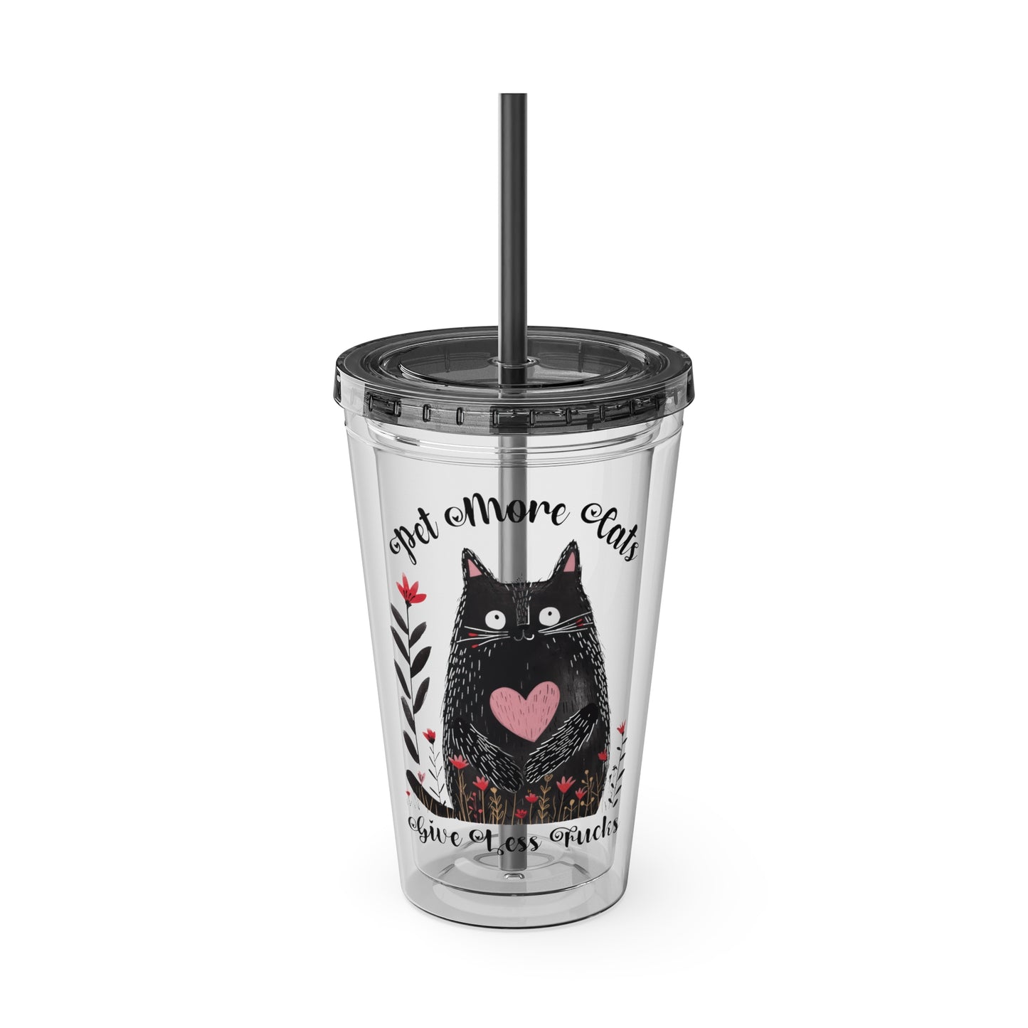 Pet More Cats 16oz Insulated Acrylic Cup with Straw