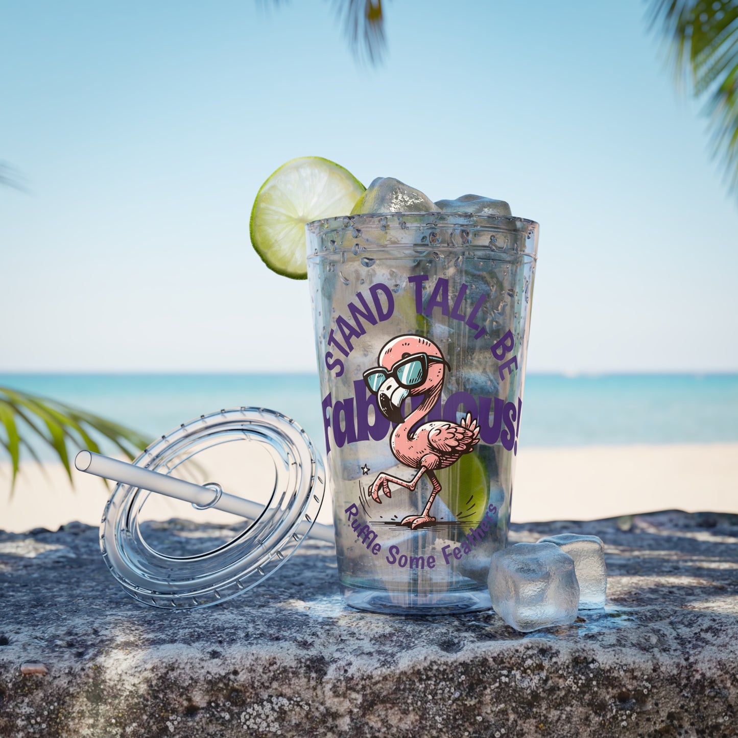 Stand Tall, Be Fabulous Flamingo 16oz Insulated Tumbler with Straw