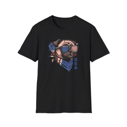 Patriotic Pug Dog USA Unisex Graphic T-Shirt