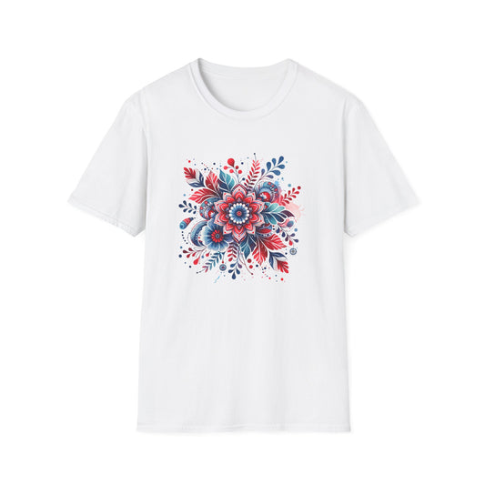 Red White & Bloom Floral Art Patriotic Unisex Graphic T-Shirt