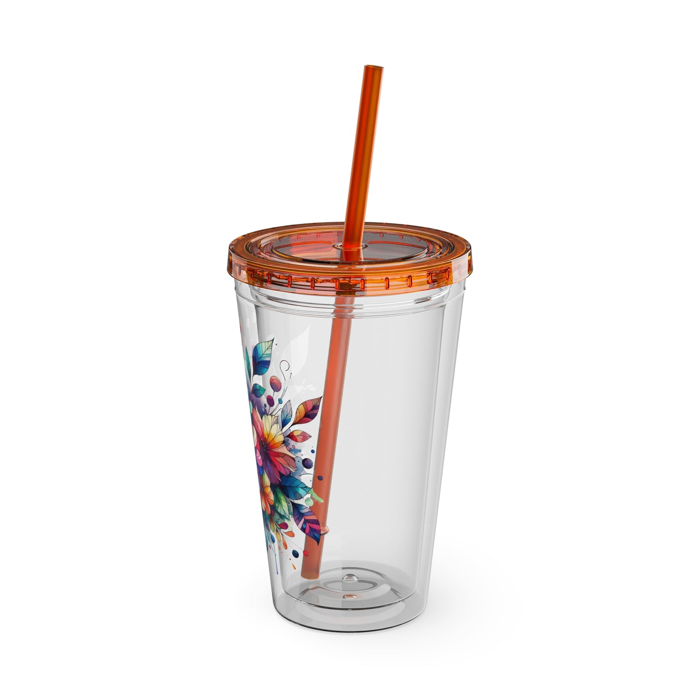 Rainbow Floral Explosion 16oz. Insulated Tumbler with Straw