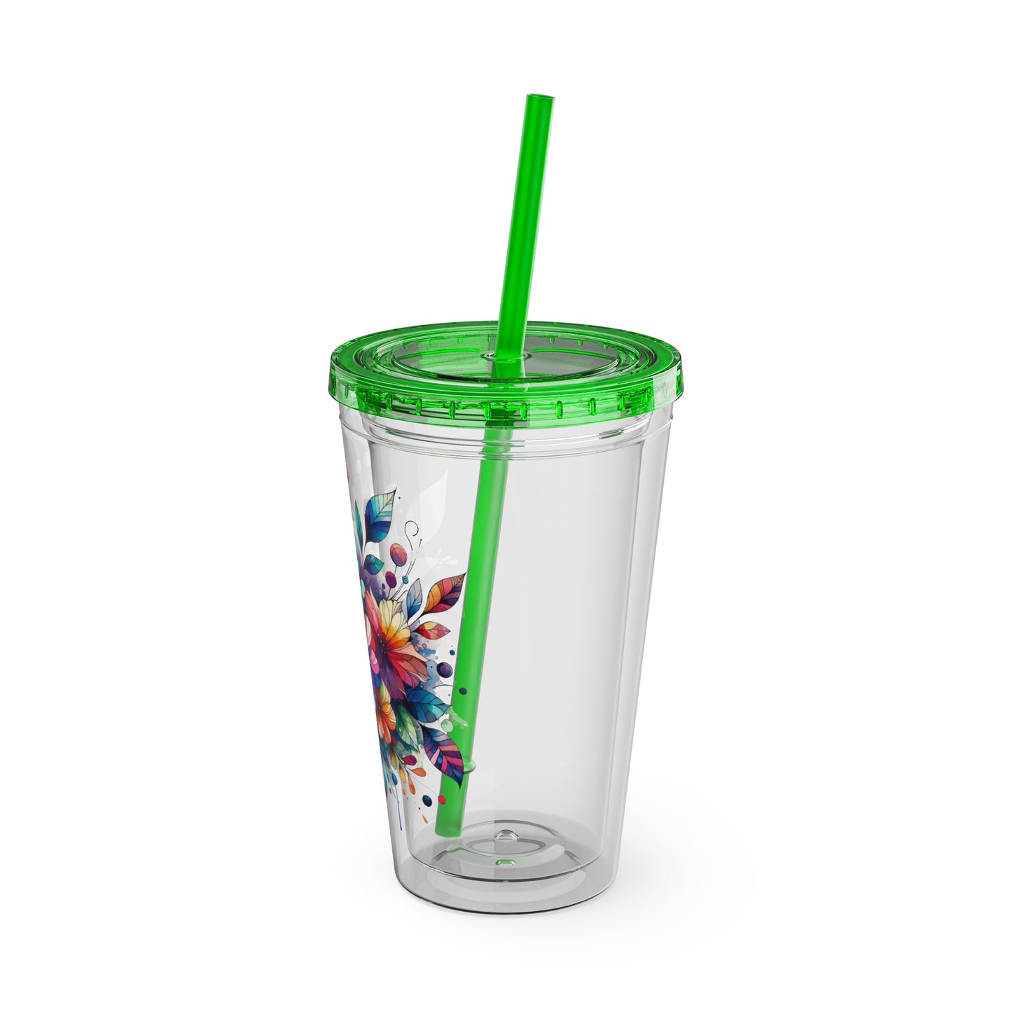 Rainbow Floral Explosion 16oz. Insulated Tumbler with Straw