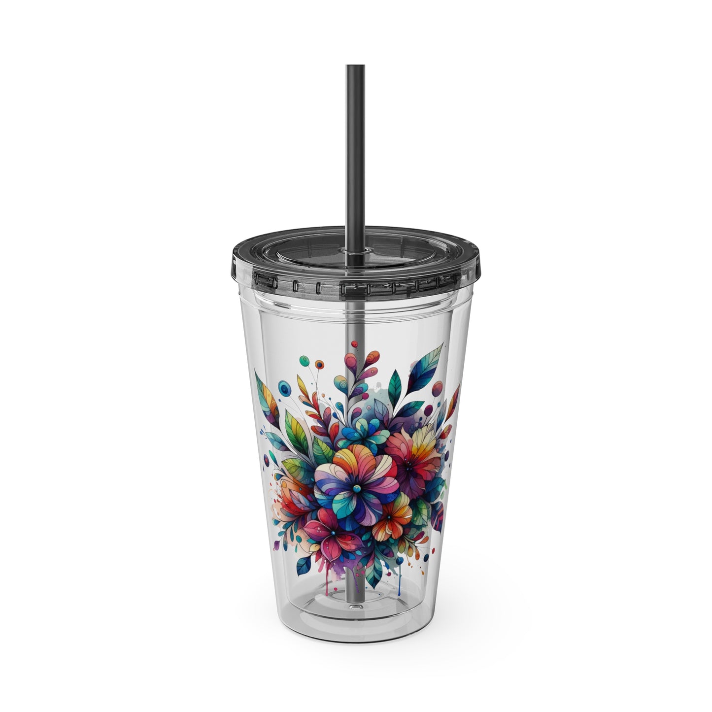 Rainbow Floral Explosion 16oz. Insulated Tumbler with Straw