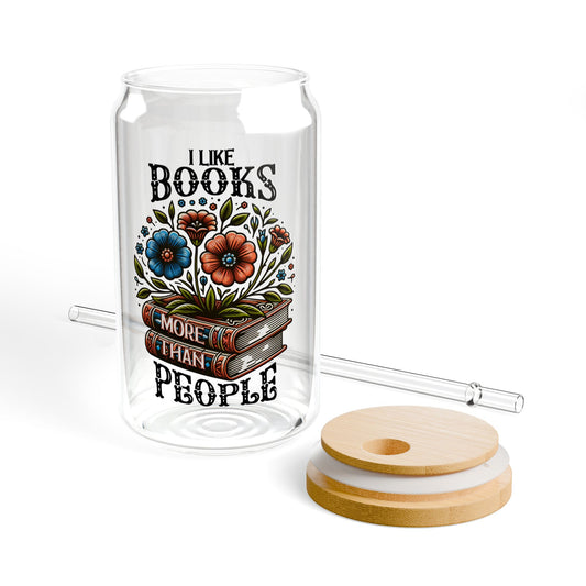 Books More Than People 16oz Sipper Glass with Bamboo Lid and Straw