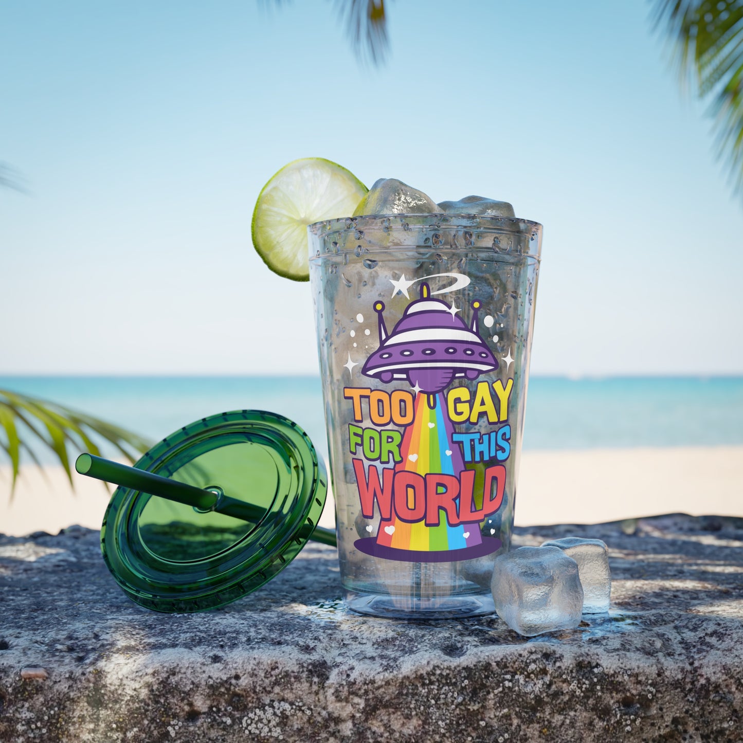 Too Gay for This World 16oz. Insulated Tumbler with Straw