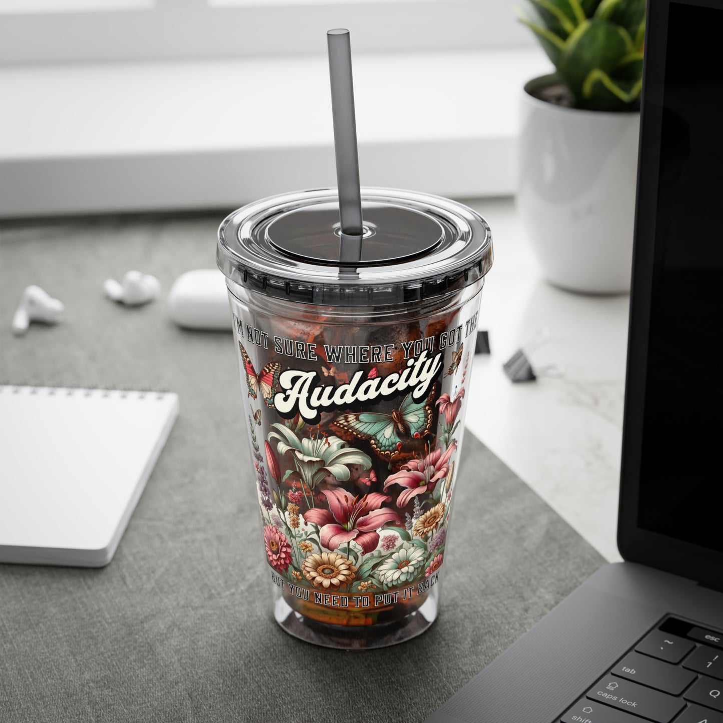 Floral Audacity 16oz Insulated Tumbler with Straw