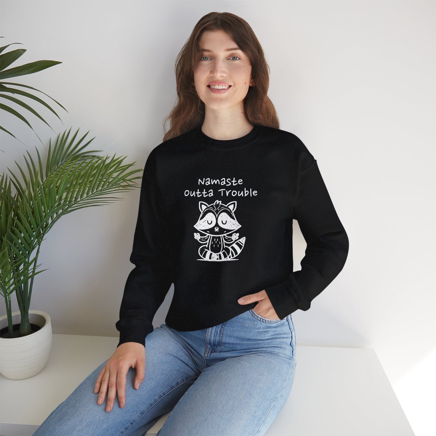 Namaste Outta Trouble Raccoon Unisex Crewneck Sweatshirt