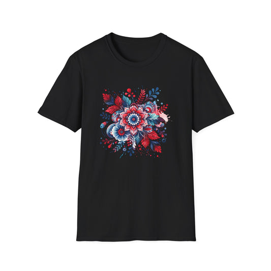 Red White & Bloom Floral Art Patriotic Unisex Graphic T-Shirt
