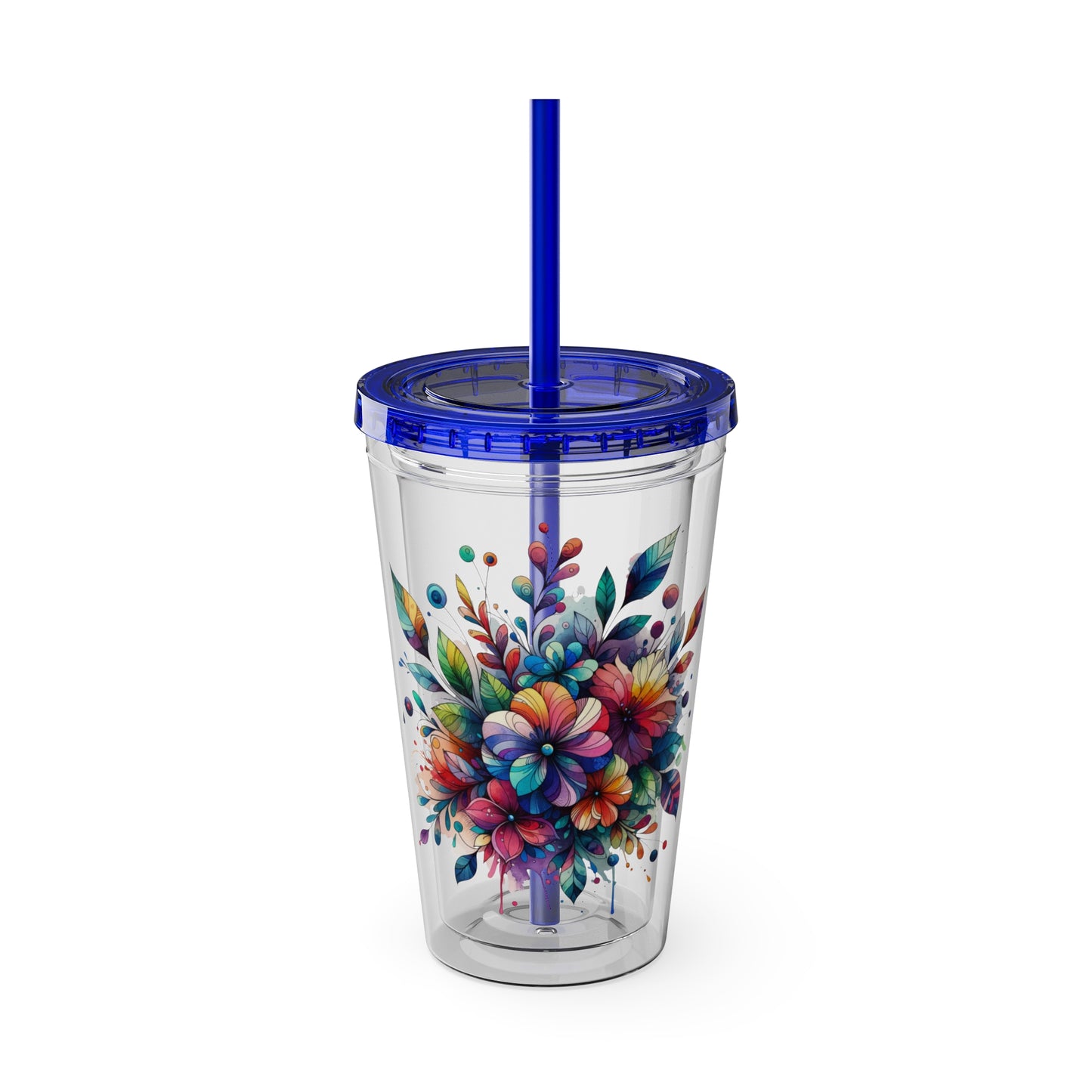 Rainbow Floral Explosion 16oz. Insulated Tumbler with Straw