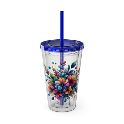 Rainbow Floral Explosion 16oz. Insulated Tumbler with Straw