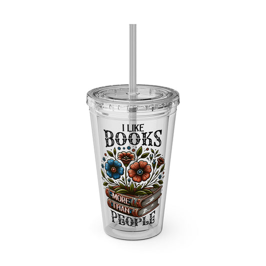 Books More Than People 16oz Insulated Tumbler with Straw