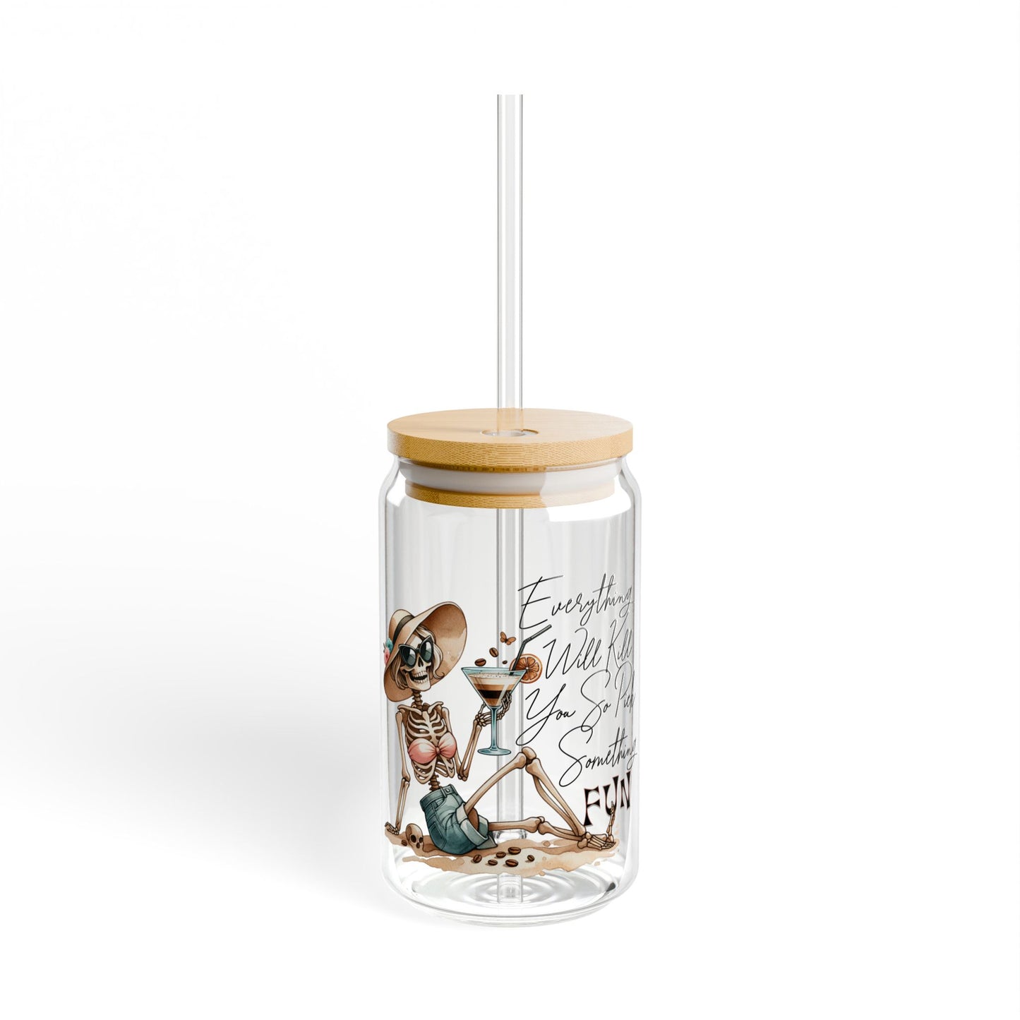 Pick Something Fun Skeleton 16oz Sipper Glass with Bamboo Lid & Straw