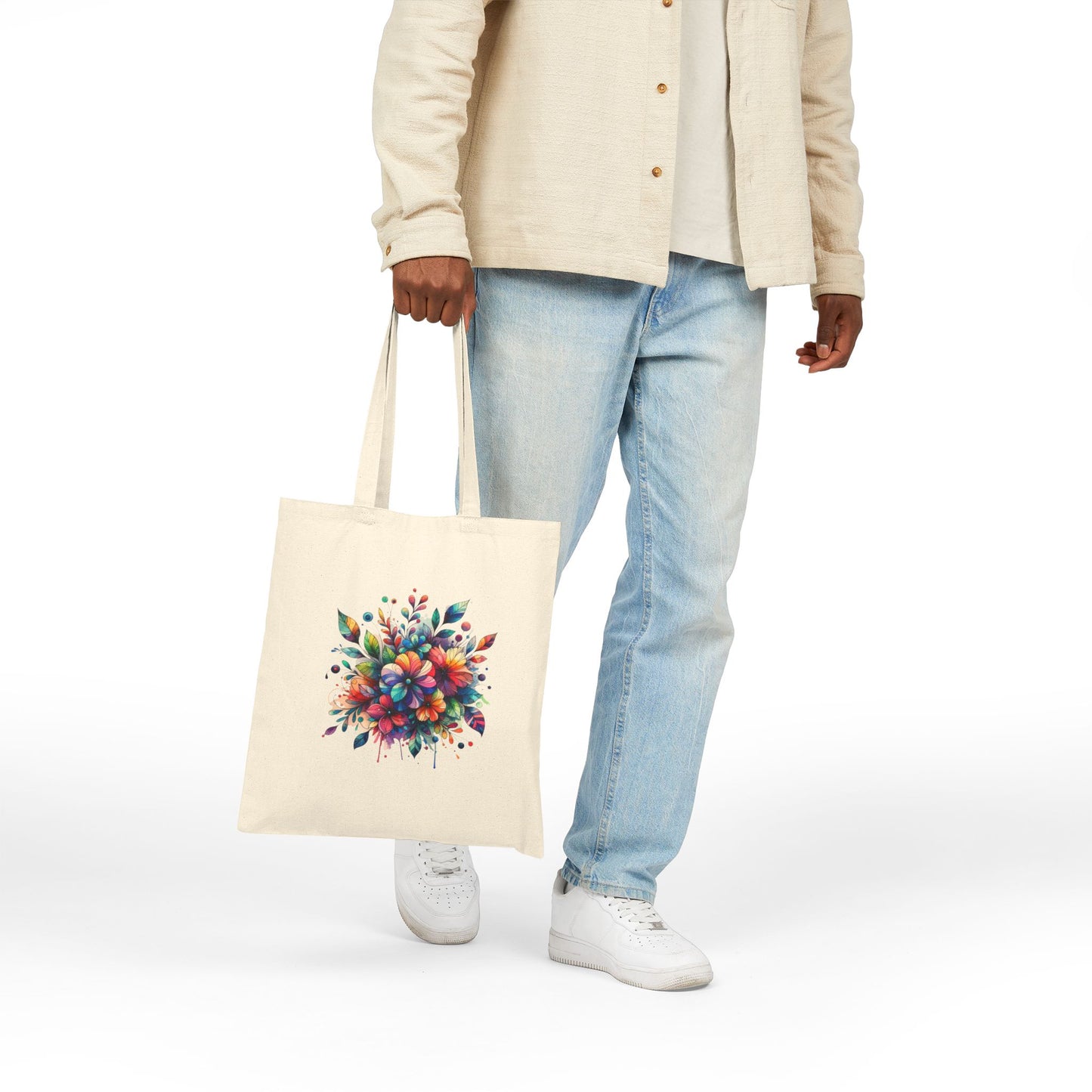 Rainbow Floral Explosion Cotton Canvas Tote Bag