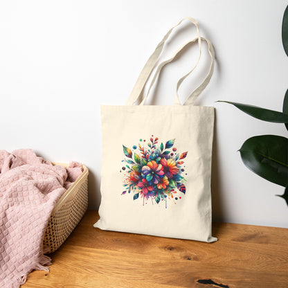 Rainbow Floral Explosion Cotton Canvas Tote Bag