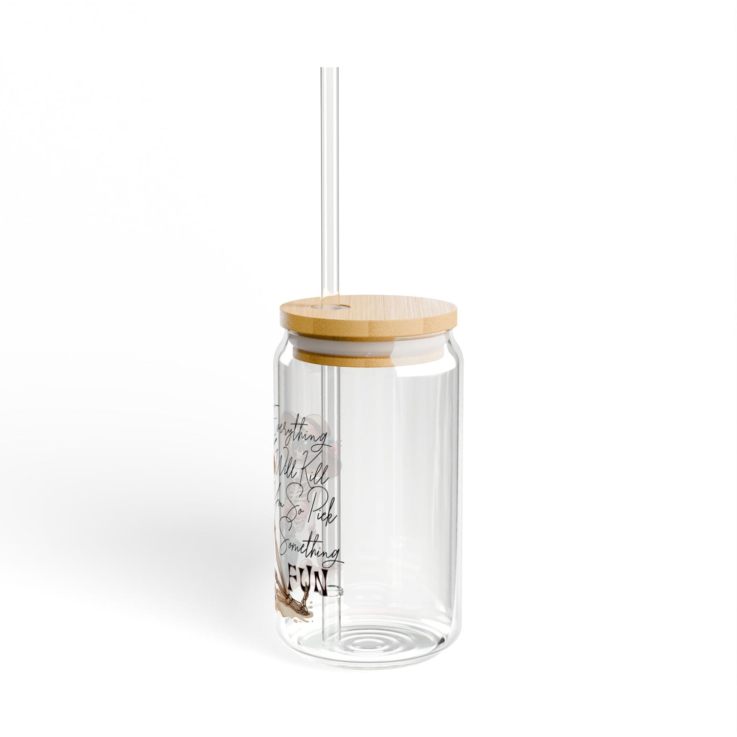 Pick Something Fun Skeleton 16oz Sipper Glass with Bamboo Lid & Straw
