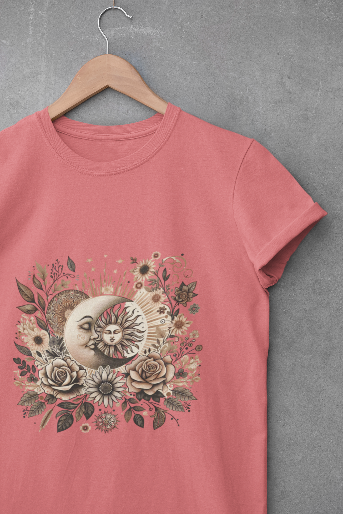 Balance sun and moon energy in this soft floral graphic tee. Ethically made, perfect for boho styles, festivals, and thoughtful gift-giving.