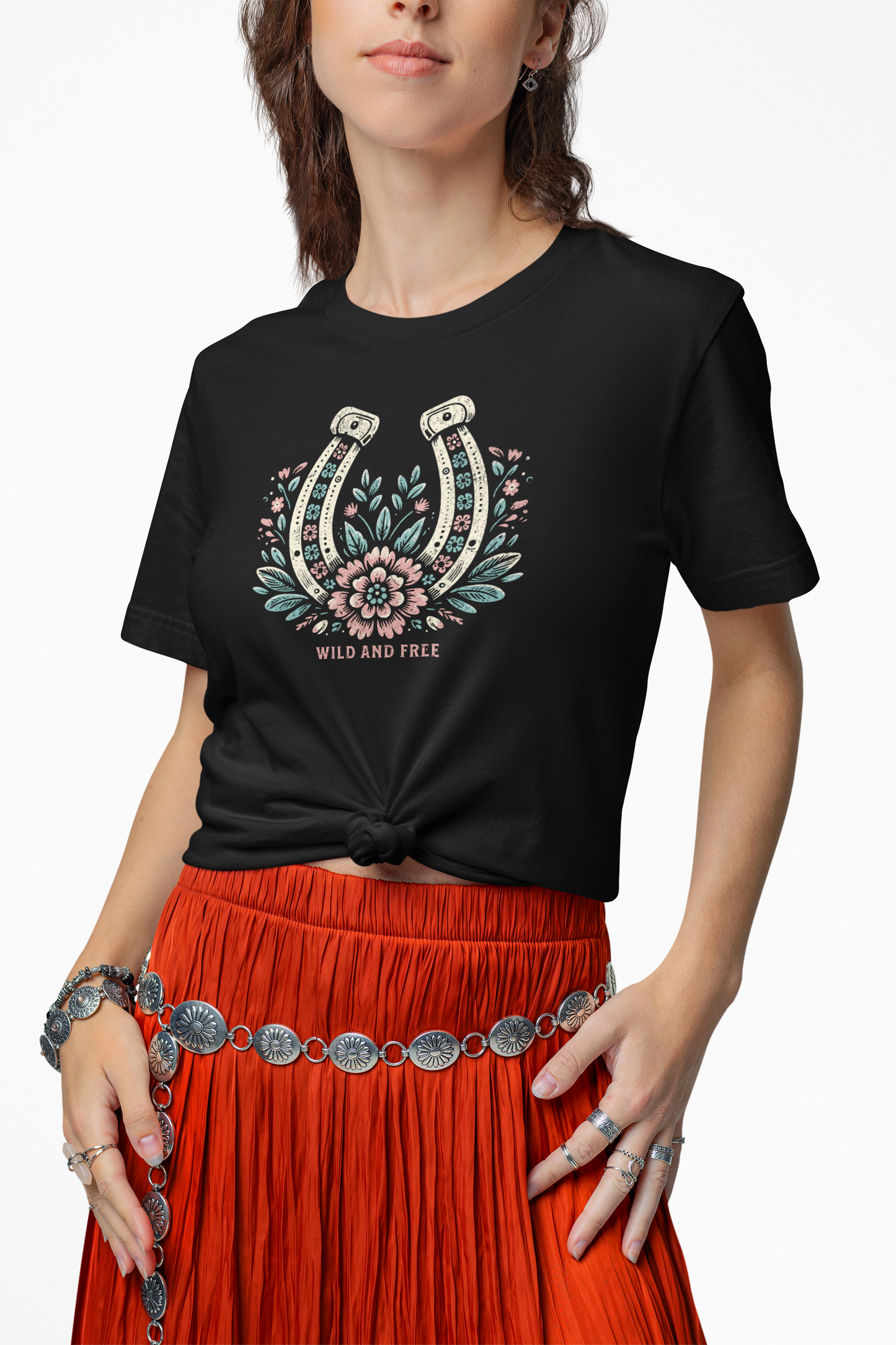 Wild and Free Horseshoe Floral Unisex Graphic T-Shirt