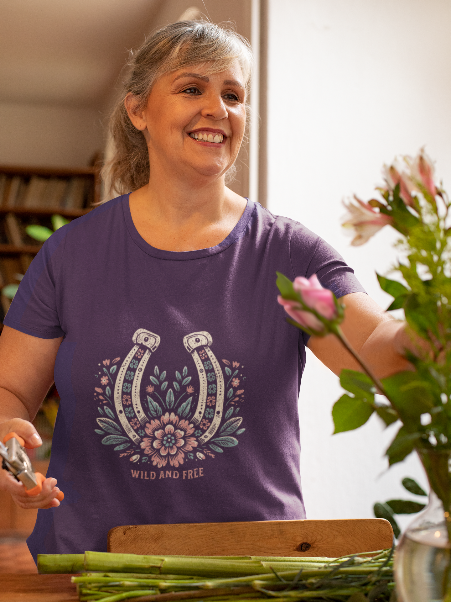 Wild and Free Horseshoe Floral Unisex Graphic T-Shirt