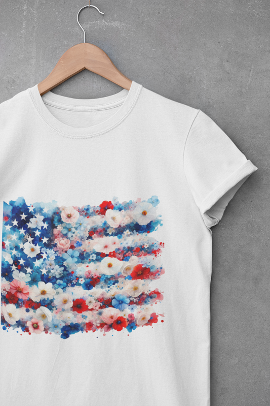 Patriotic Floral Freedom in Full Bloom Unisex Graphic T-Shirt