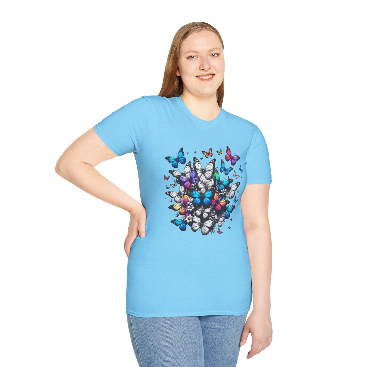 Colorful Butterfly Cluster Unisex Graphic T-Shirt