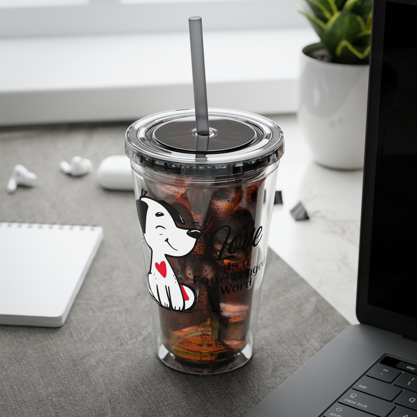 Love is a Four-Legged Word Dog Lover 16oz. Insulated Tumbler with Straw