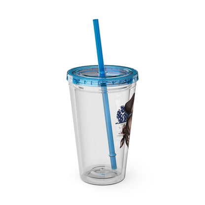 Patriotic Pug 16oz. Insulated Tumbler with Straw