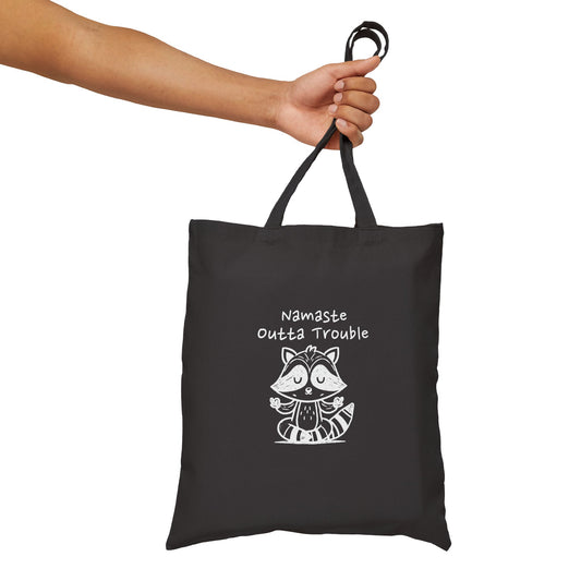 Namaste Outta Trouble Raccoon Cotton Canvas Tote Bag