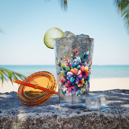 Rainbow Floral Explosion 16oz. Insulated Tumbler with Straw