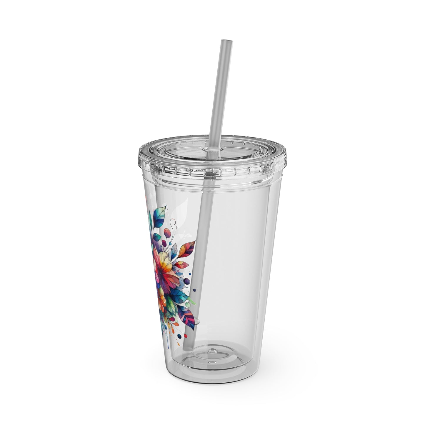 Rainbow Floral Explosion 16oz. Insulated Tumbler with Straw