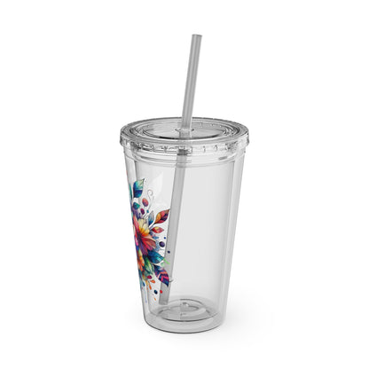 Rainbow Floral Explosion 16oz. Insulated Tumbler with Straw