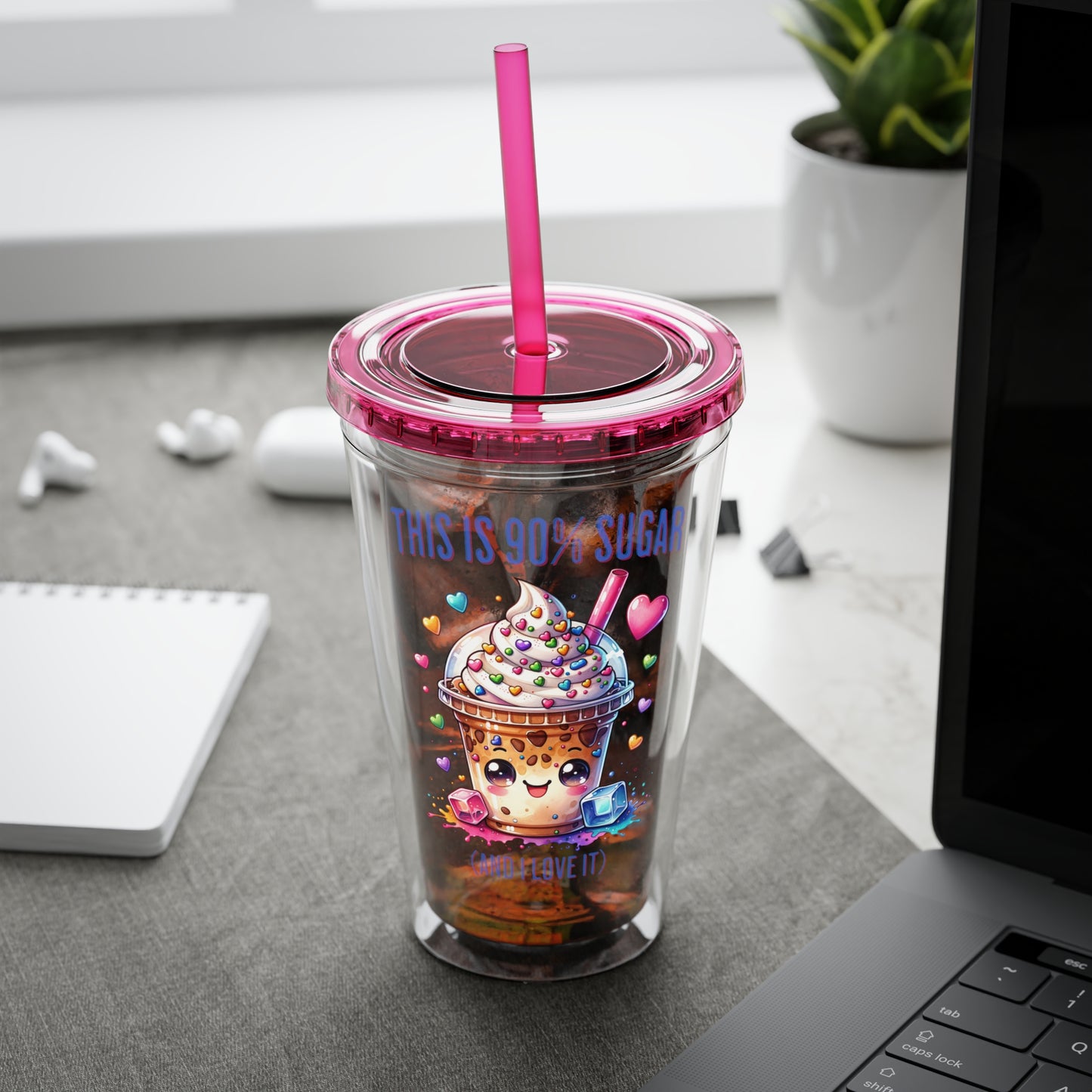 90% Sugar 16oz Insulated Tumbler with Straw