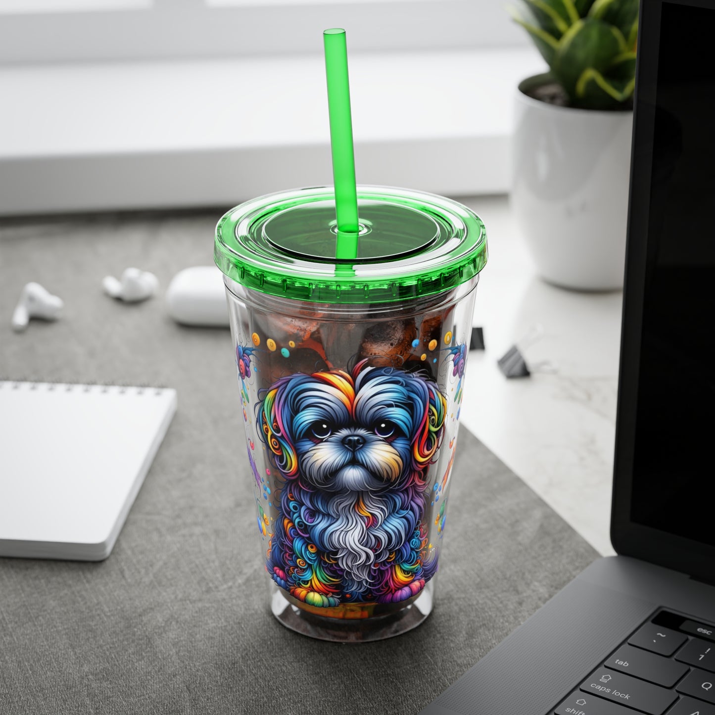 Colorful Shih Tzu 16oz. Insulated Tumbler with Straw