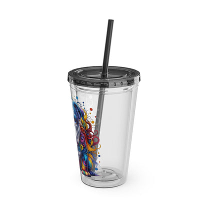 Colorful Bulldog 16oz. Insulated Tumbler with Straw