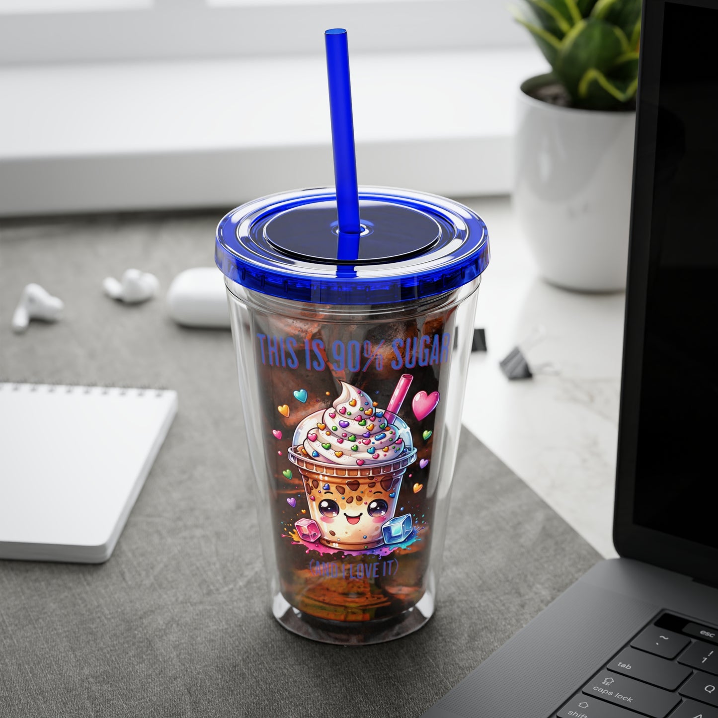 90% Sugar 16oz Insulated Tumbler with Straw