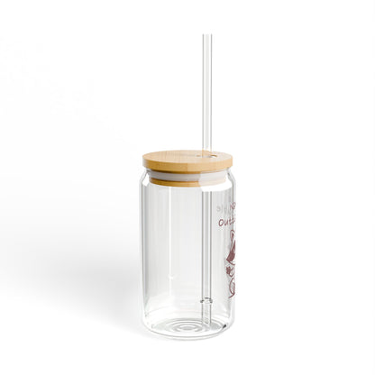 Namaste Outta Trouble Raccoon 16oz Sipper Glass with Bamboo Lid & Straw