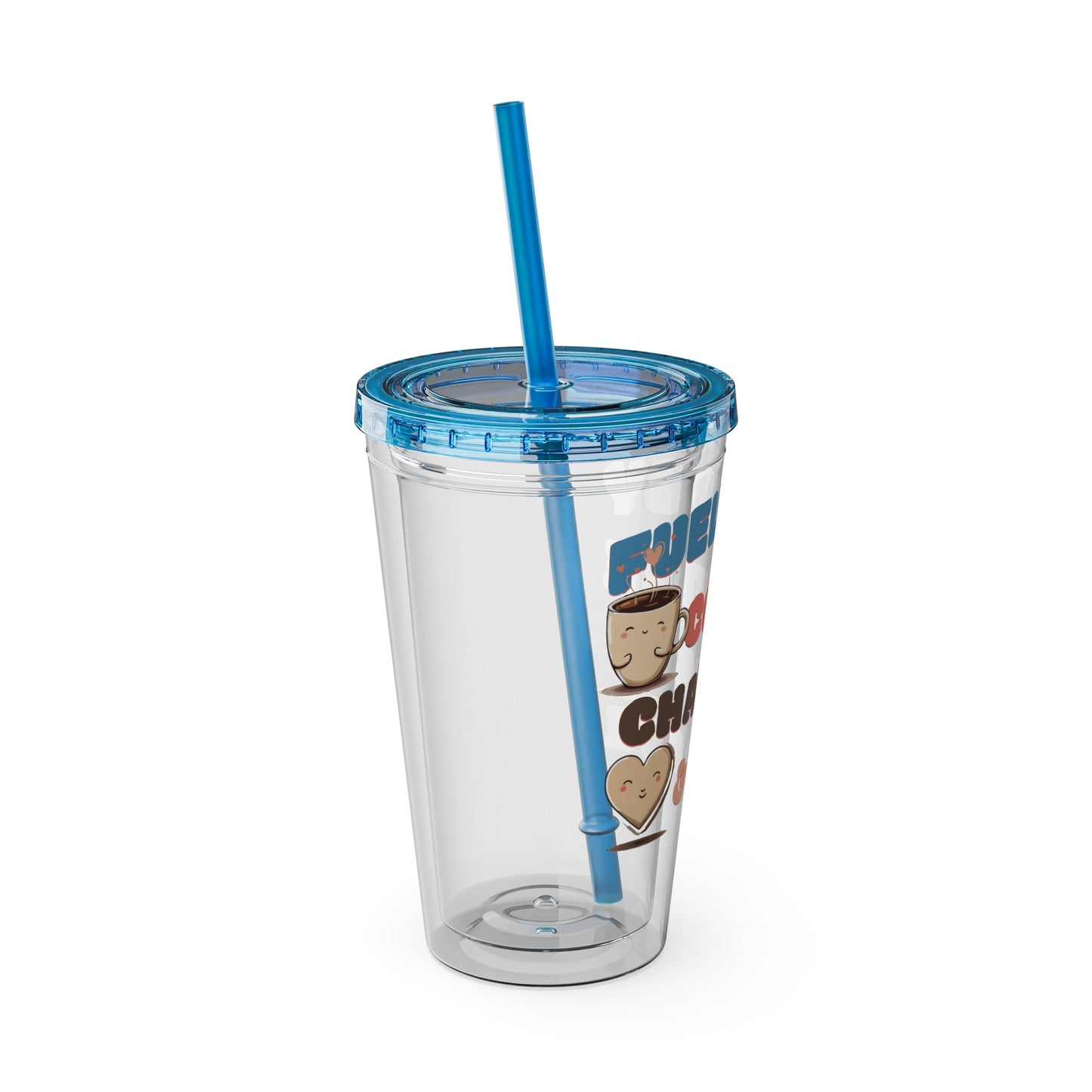 Fueled by Coffee, Chaos & Love 16oz Insulated Tumbler with Straw