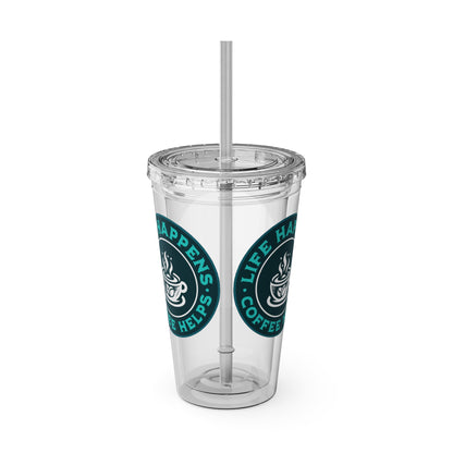 Life Happens, Coffee Helps Dual-Color 16oz Insulated Tumbler with Straw