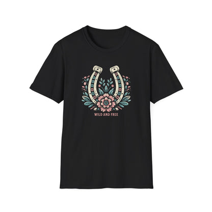 Wild and Free Horseshoe Floral Unisex Graphic T-Shirt