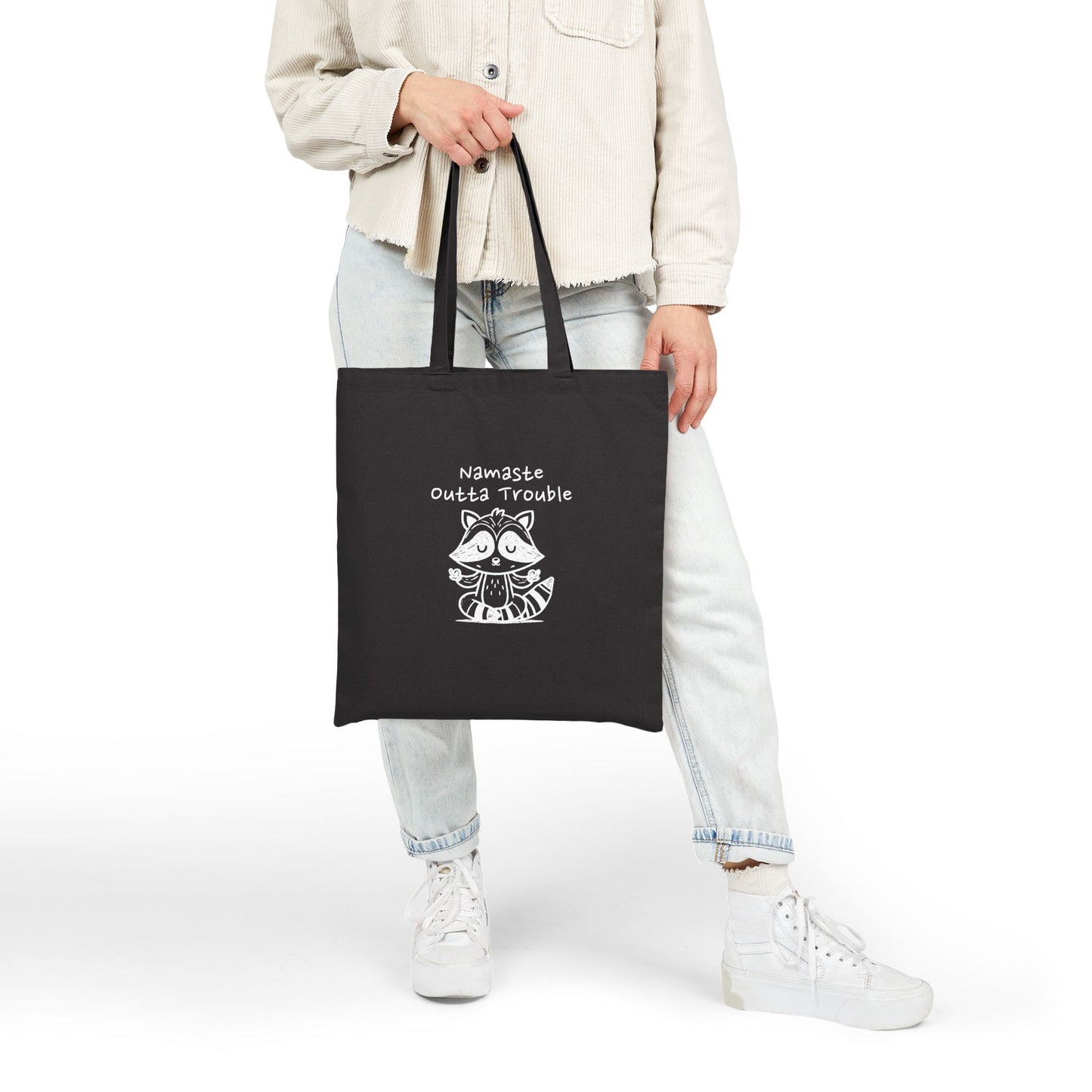 Namaste Outta Trouble Raccoon Cotton Canvas Tote Bag